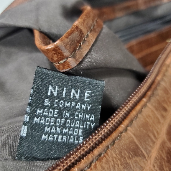 Nine & Co Shoulder Bag Purse Brown Embossed Print - Picture 7 of 11